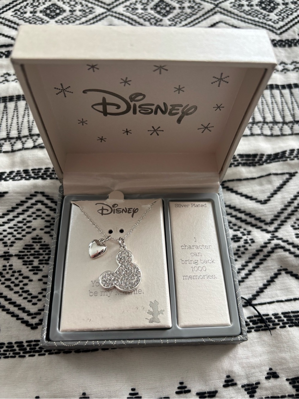 Disney LA ROCKS Silver Crystal Mickey Mouse Head Pendant Necklace Heart Charm